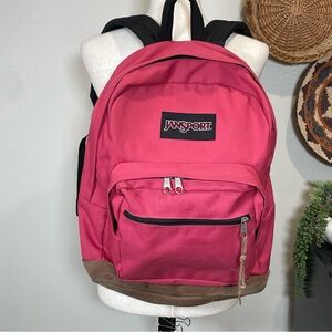 Jansport Originals Right Pack Backpack with Suede Leather Bottom Pink & Brown